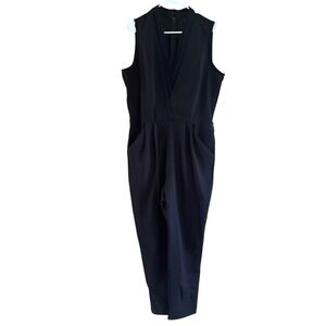 Worthington Black Sleeveless V-Neck Pleated Jumpsuit Size 16 NWT Power Suit Chic